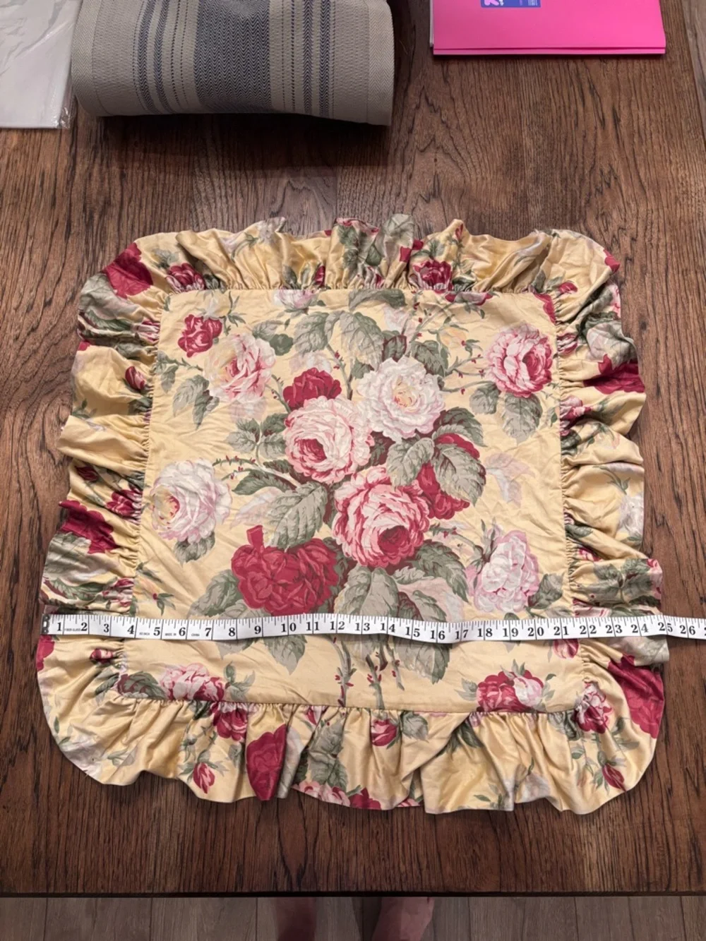 Ralph Lauren Kathleen Floral Ruffle Rose Pillow Cover 18” Square Cottagecore
